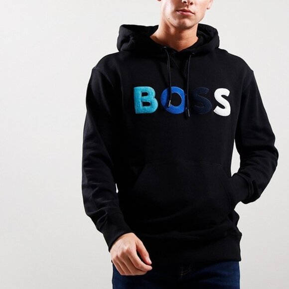 BOSS Wecolour Fleece Logo Hoodie Black - Picture 1 of 4